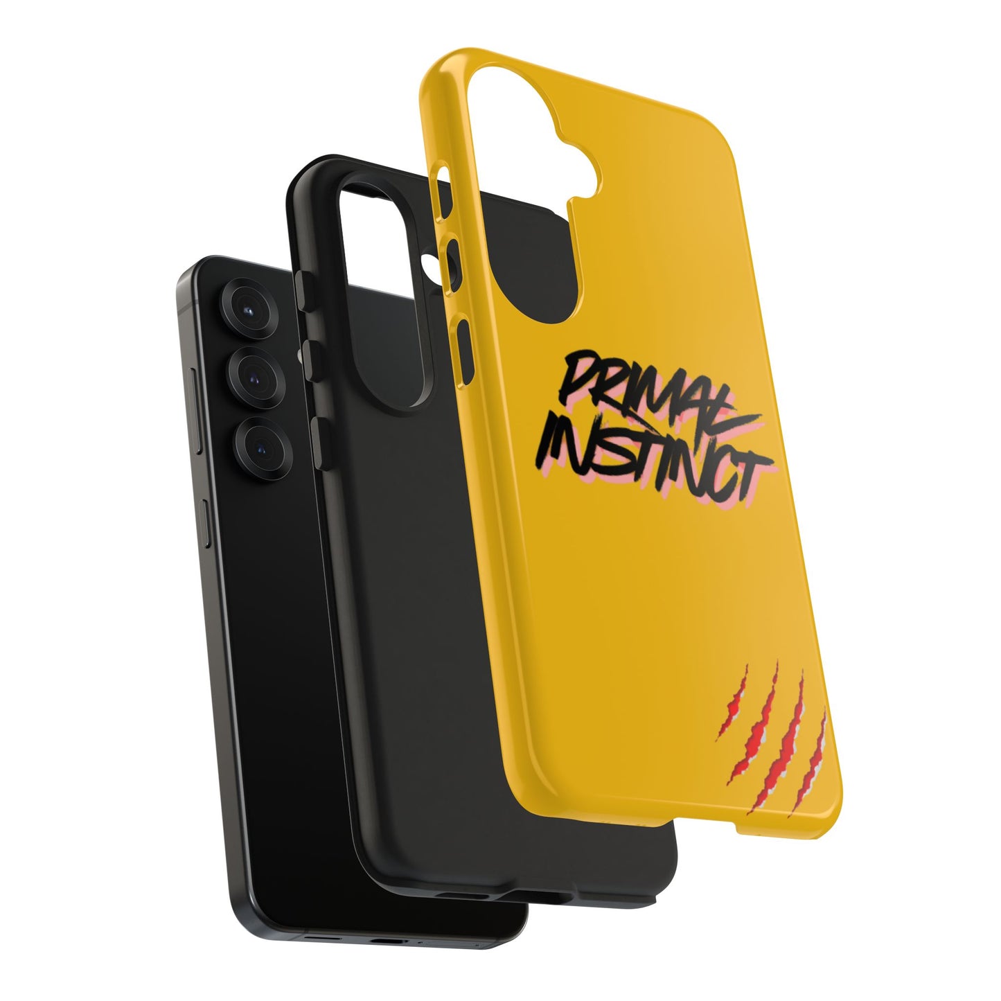 Primal Instinct Tough Phone Case — Yellow Rugged Protective Cover with Claw Mark Accent