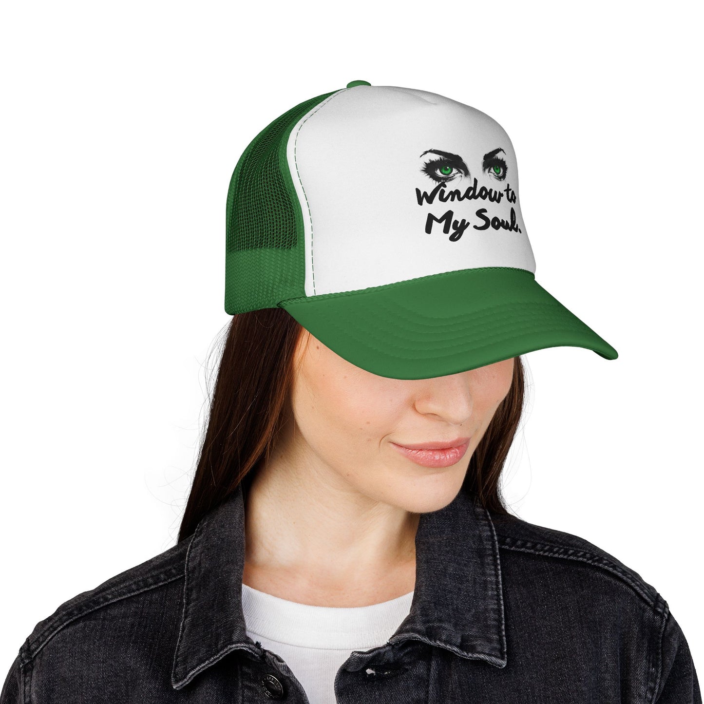 Window to My Soul Trucker Hat — Green Eye Graphic Cap