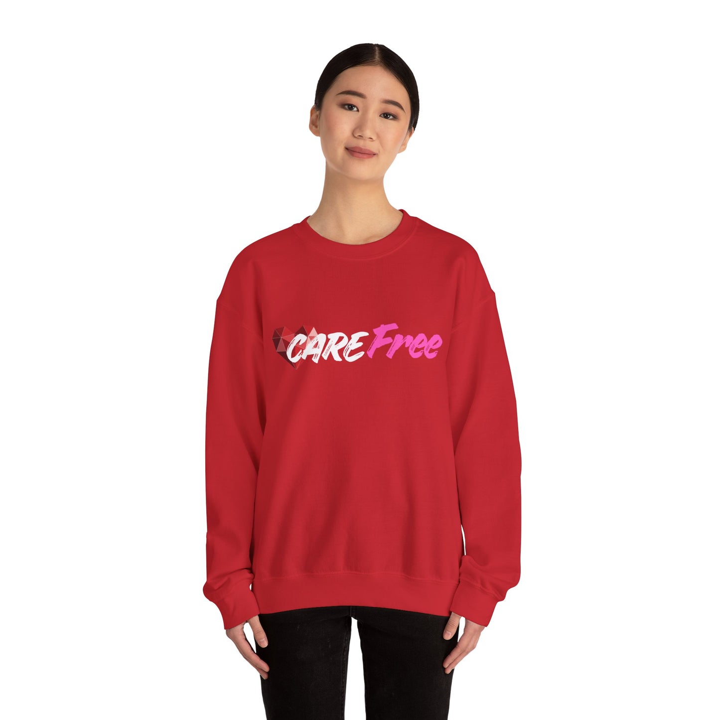 Crewneck Sweatshirt — 'Free' Pink Script with Geometric Heart Graphic