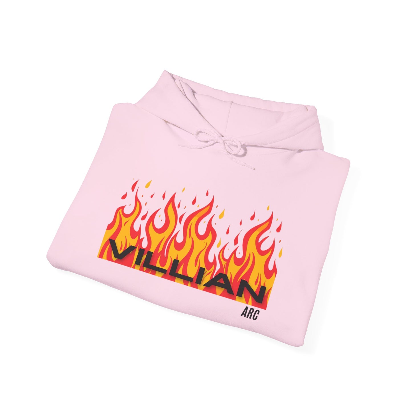 Flame Graphic Hoodie — 'Villian' Retro Fire Logo Streetwear