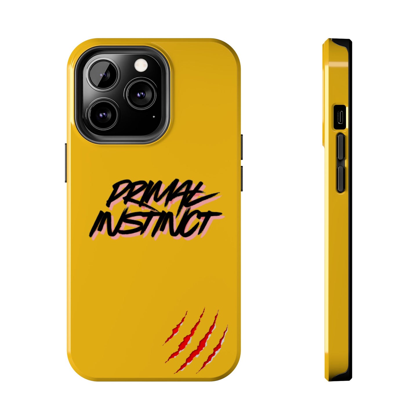 Primal Instinct Tough Phone Case — Yellow Rugged Protective Cover with Claw Mark Accent