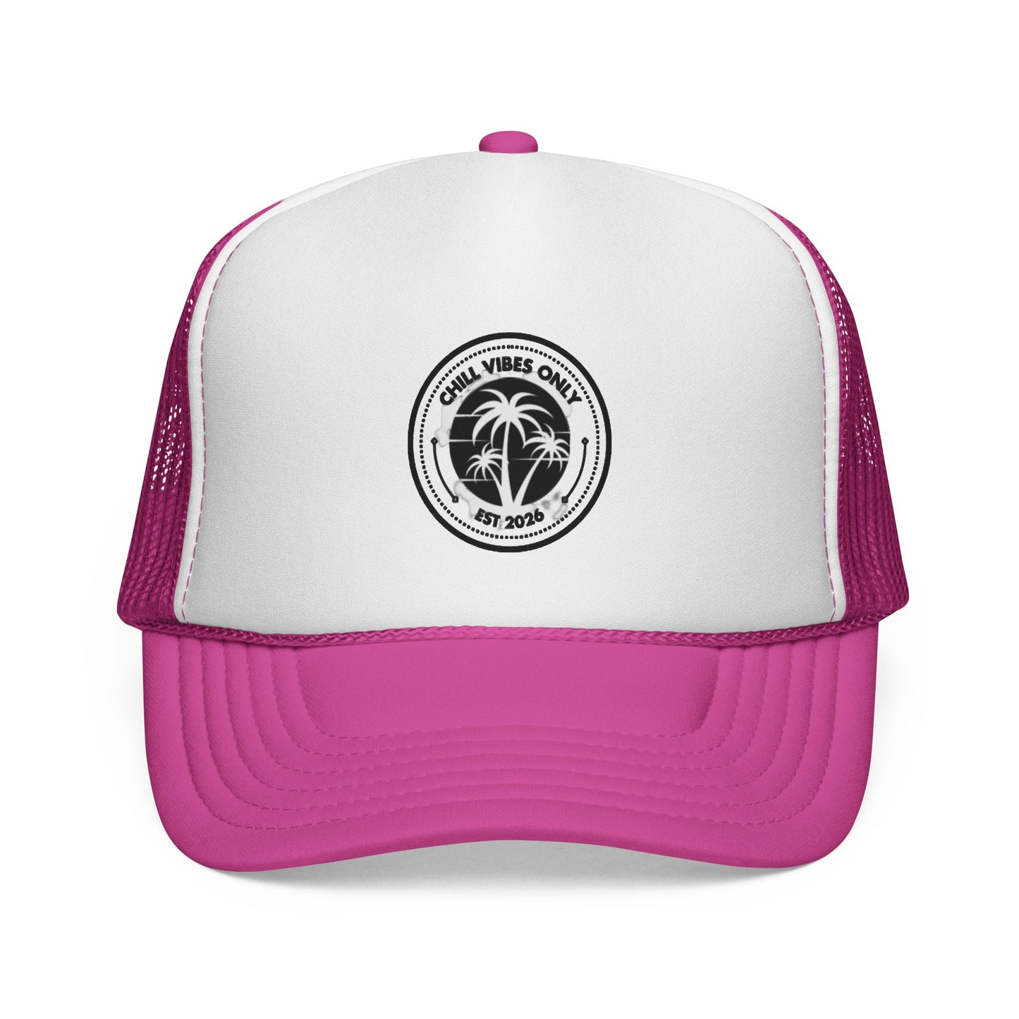 Palm Vibes Only Trucker Cap — Retro Beach Palm Tree Logo Hat