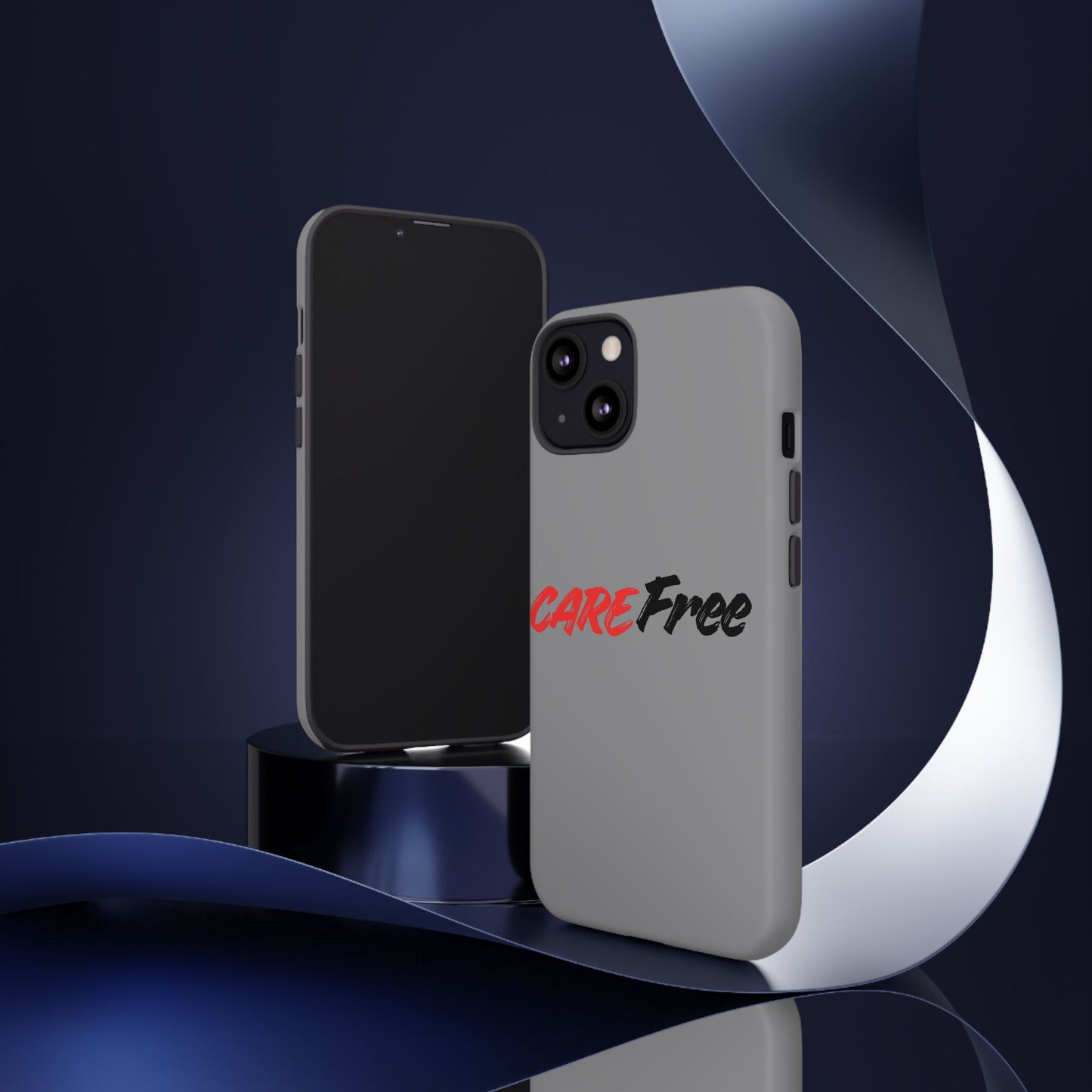 CareFree Tough Phone Case — Slim Protective iPhone Cover with Bold Red & Black Script