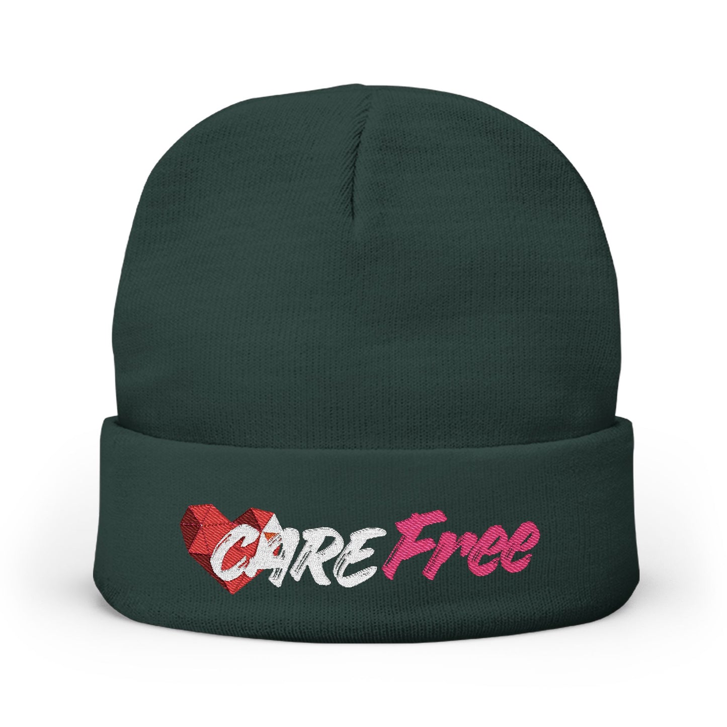 Care Free Embroidered Knit Beanie – Sequin Heart Accent
