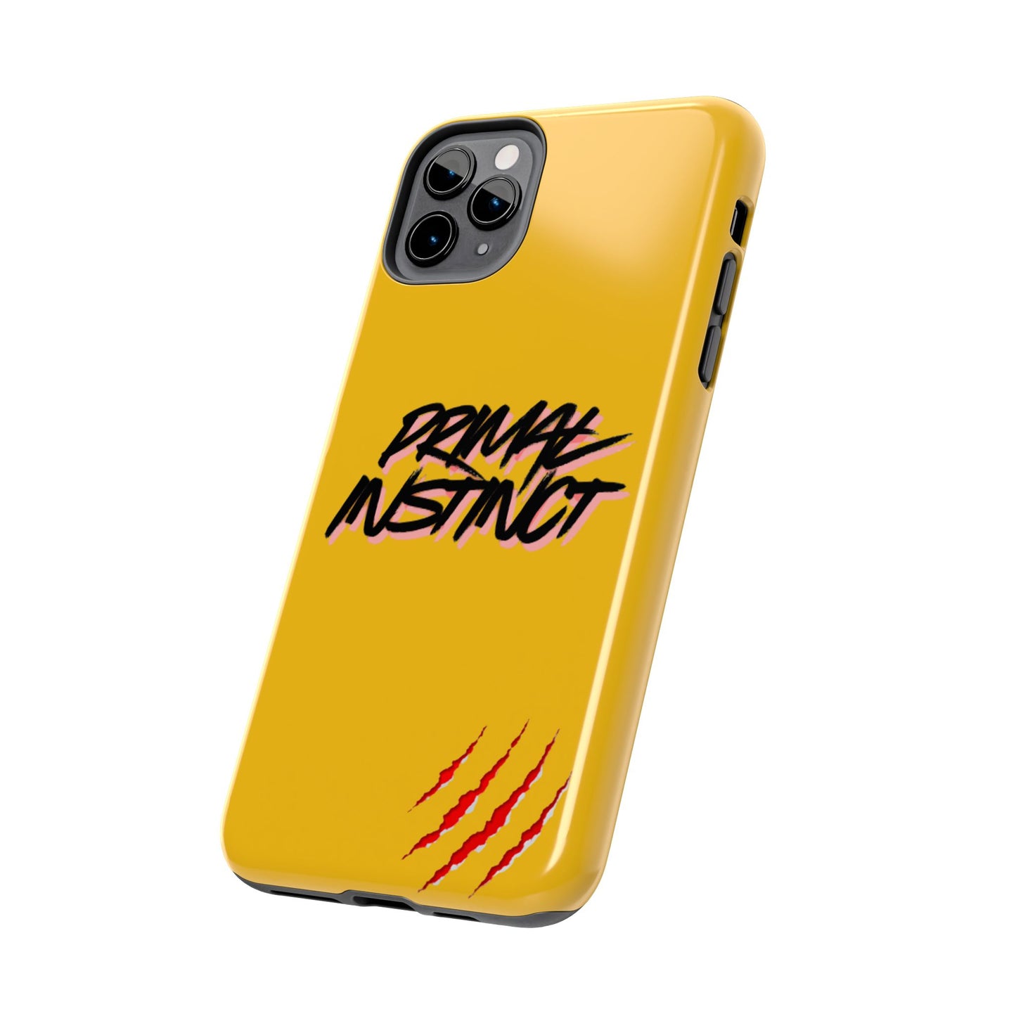Primal Instinct Tough Phone Case — Yellow Rugged Protective Cover with Claw Mark Accent