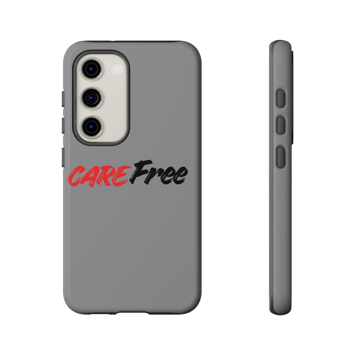 CareFree Tough Phone Case — Slim Protective iPhone Cover with Bold Red & Black Script
