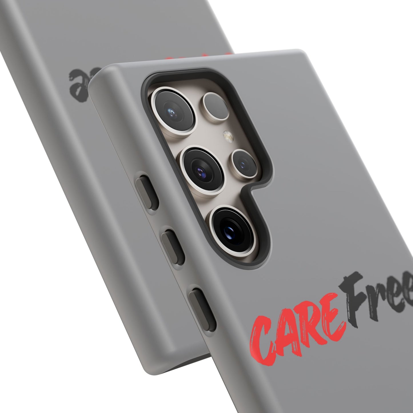CareFree Tough Phone Case — Slim Protective iPhone Cover with Bold Red & Black Script