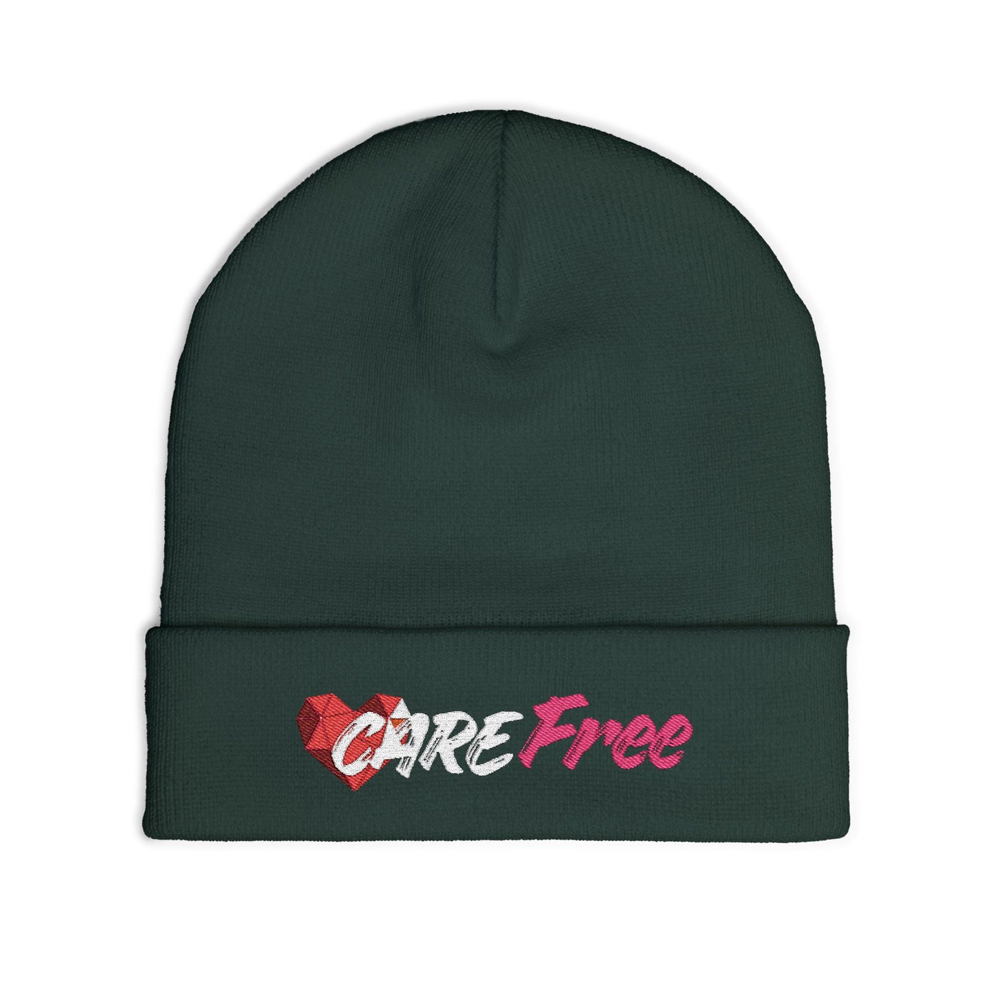 Care Free Embroidered Knit Beanie – Sequin Heart Accent