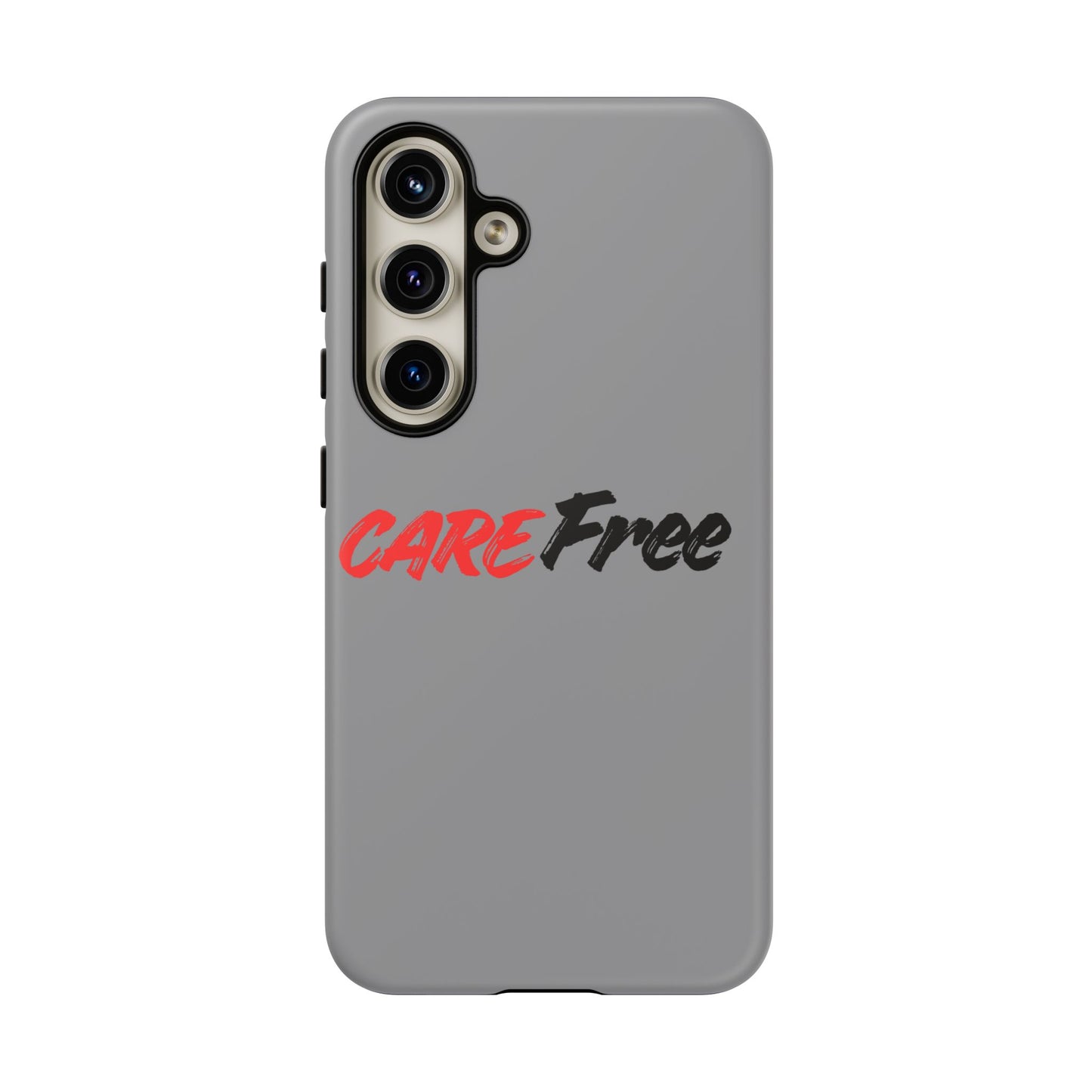 CareFree Tough Phone Case — Slim Protective iPhone Cover with Bold Red & Black Script