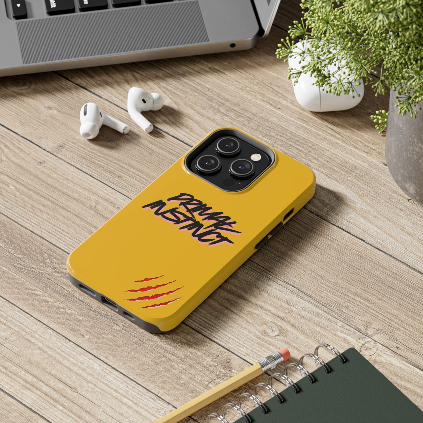 Primal Instinct Tough Phone Case — Yellow Rugged Protective Cover with Claw Mark Accent