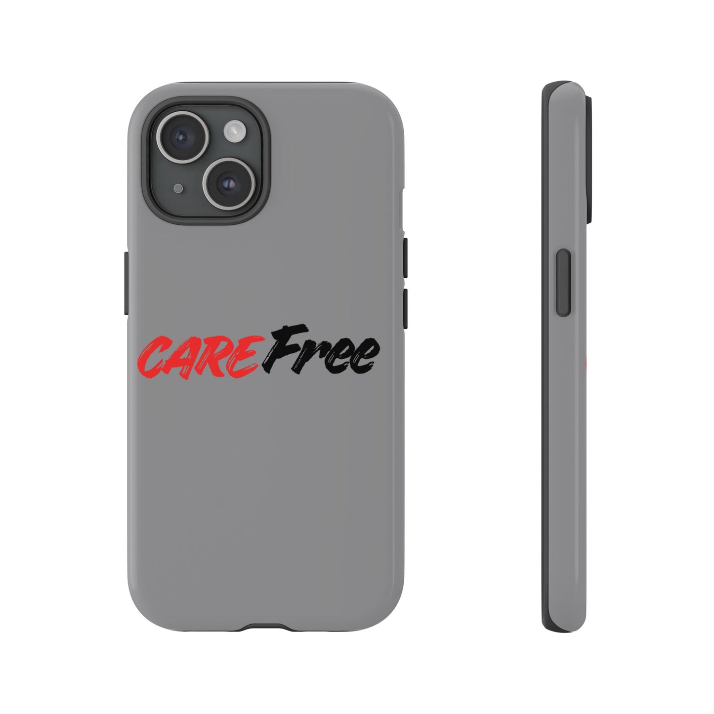CareFree Tough Phone Case — Slim Protective iPhone Cover with Bold Red & Black Script