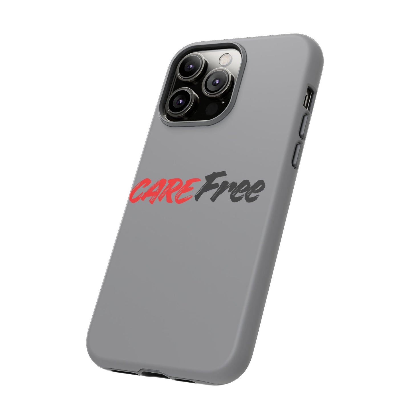 CareFree Tough Phone Case — Slim Protective iPhone Cover with Bold Red & Black Script
