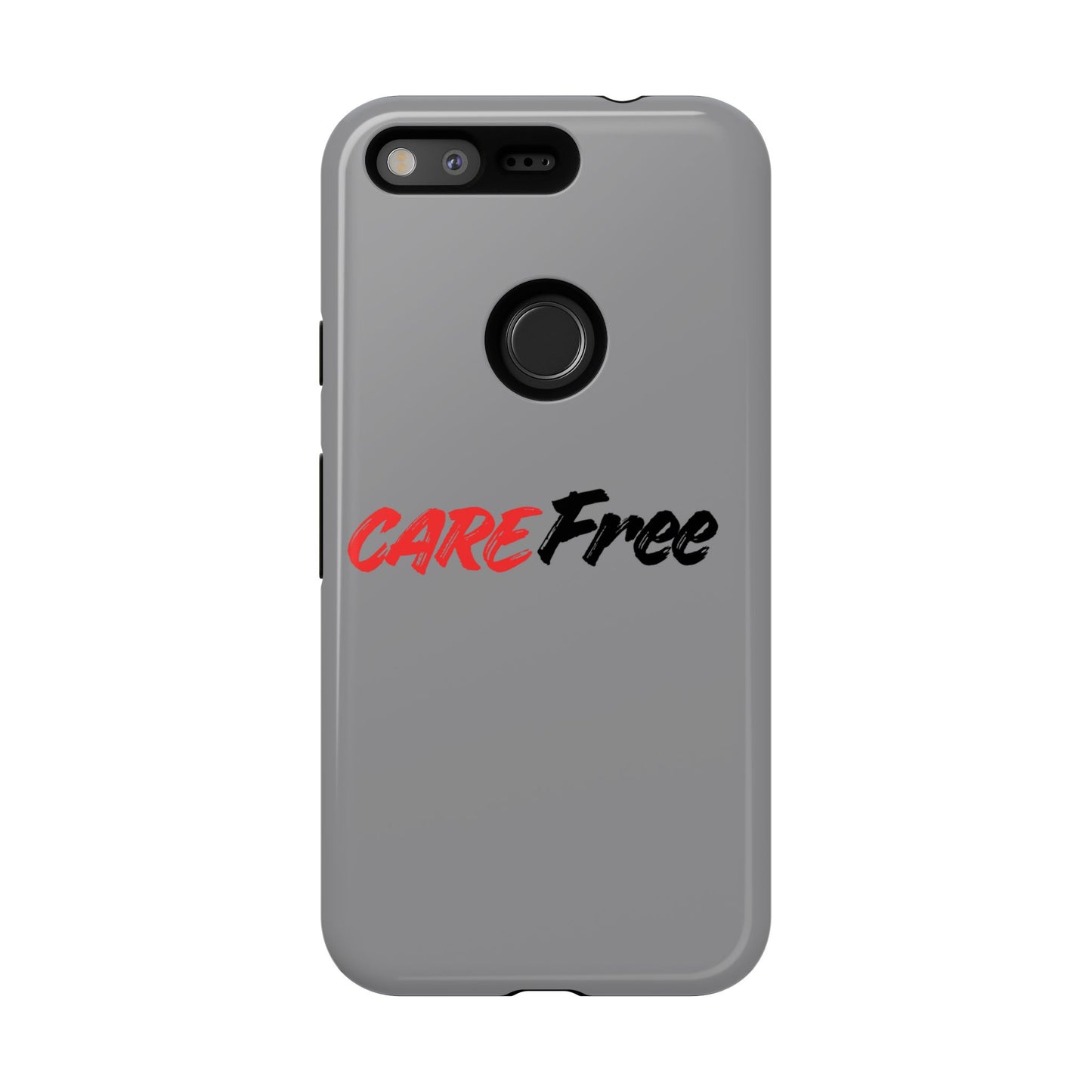 CareFree Tough Phone Case — Slim Protective iPhone Cover with Bold Red & Black Script