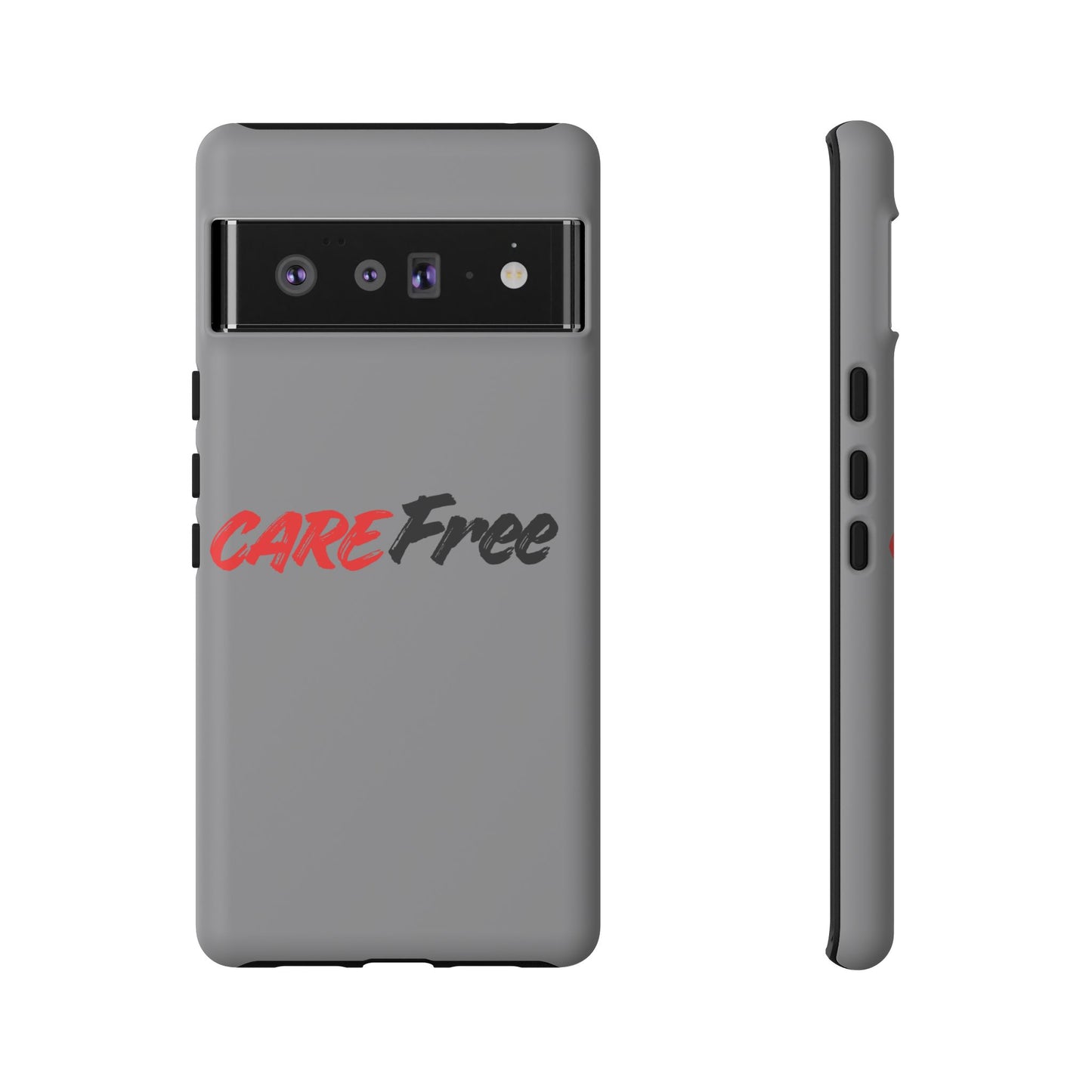 CareFree Tough Phone Case — Slim Protective iPhone Cover with Bold Red & Black Script