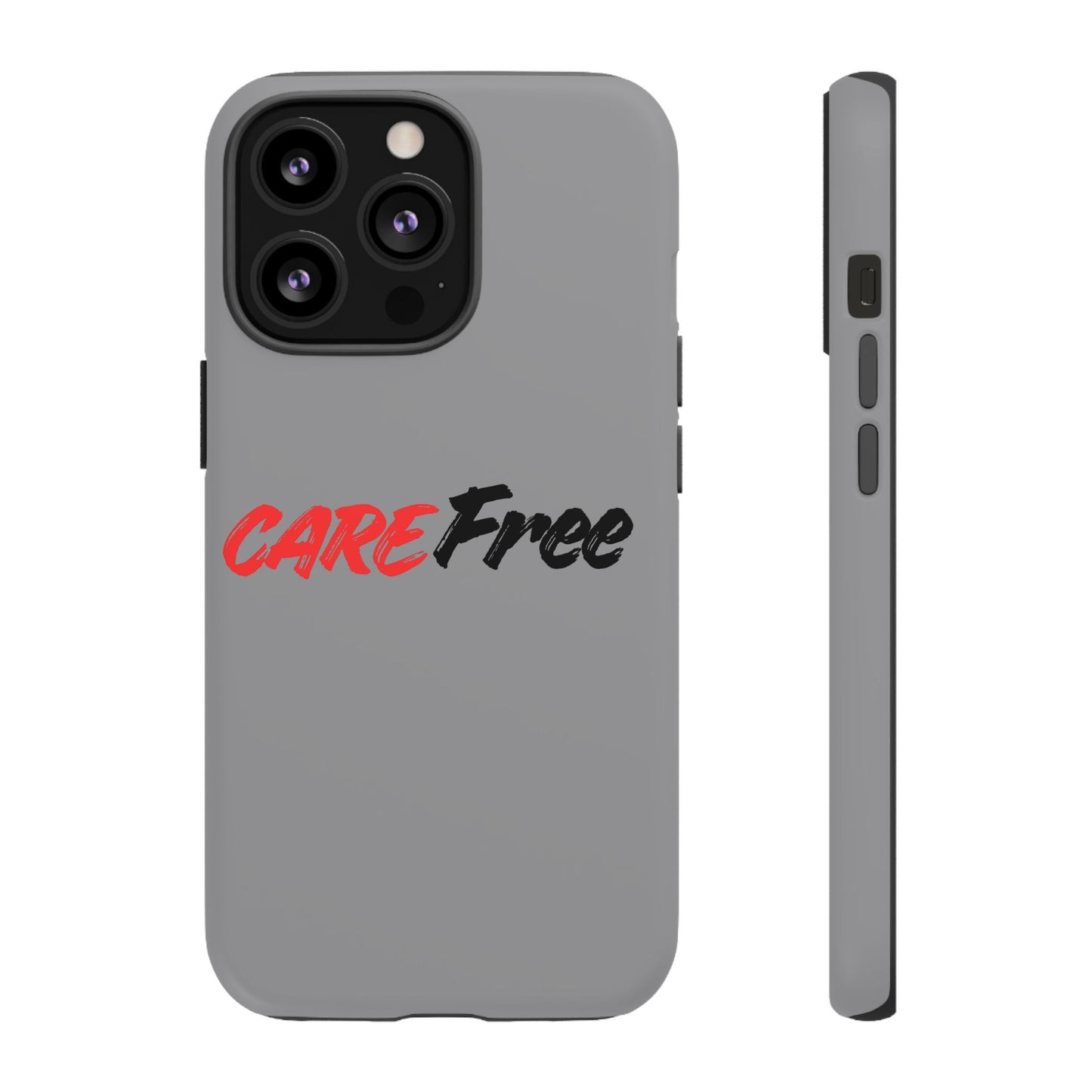 CareFree Tough Phone Case — Slim Protective iPhone Cover with Bold Red & Black Script