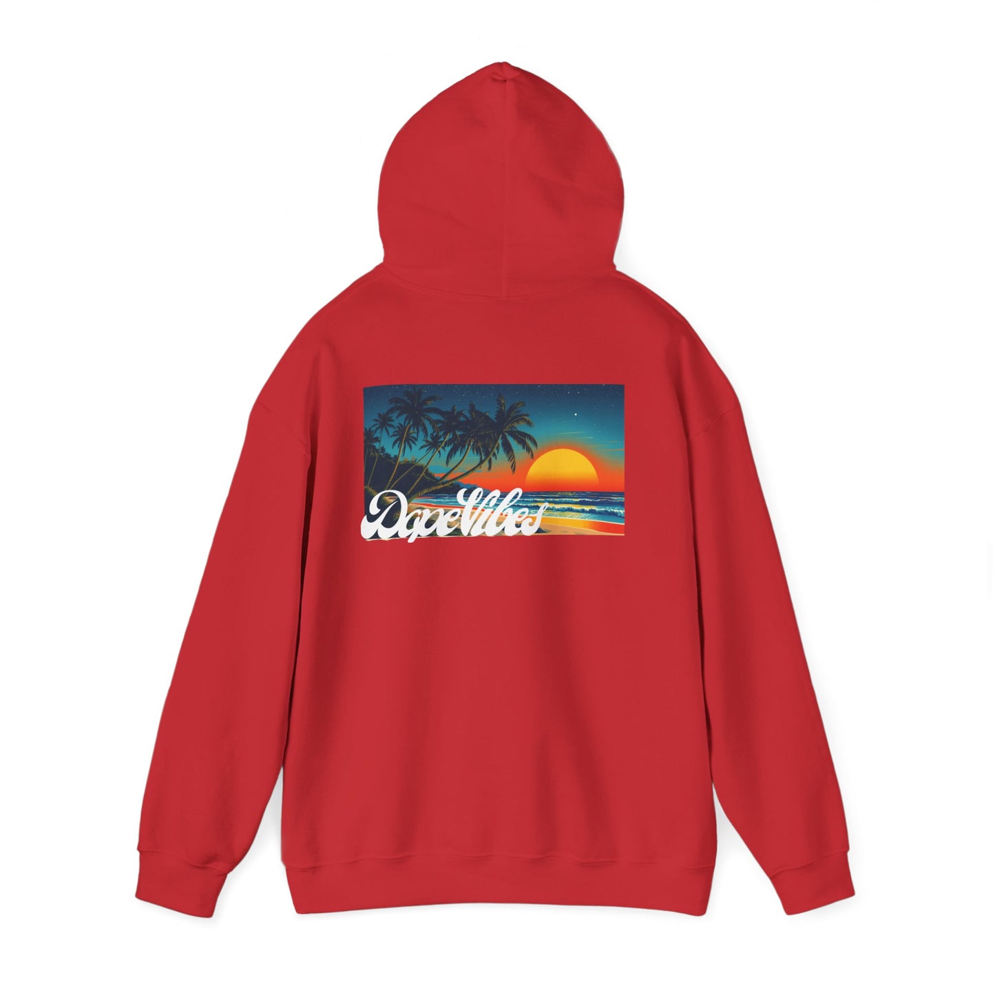 Sunset Paradise Hoodie — Retro Palm Beach Graphic with "Breathe" Script