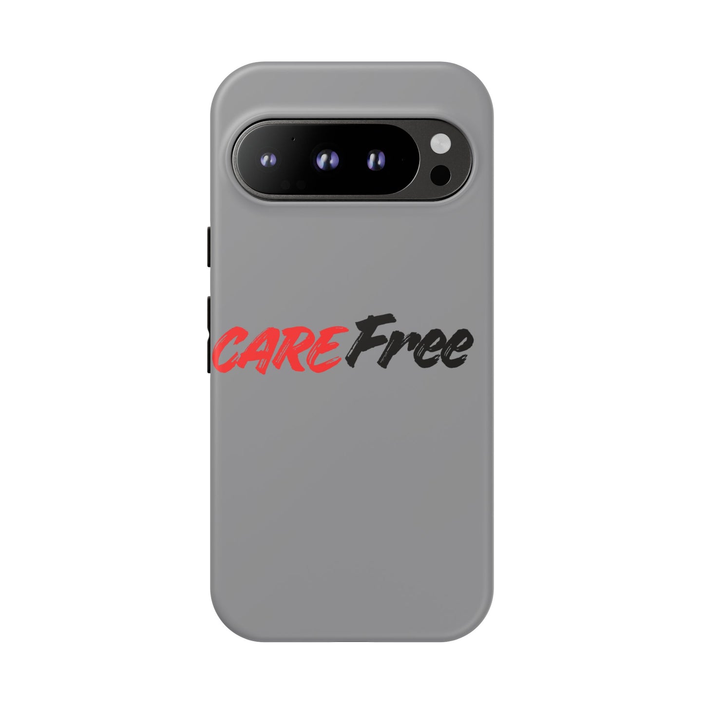 CareFree Tough Phone Case — Slim Protective iPhone Cover with Bold Red & Black Script