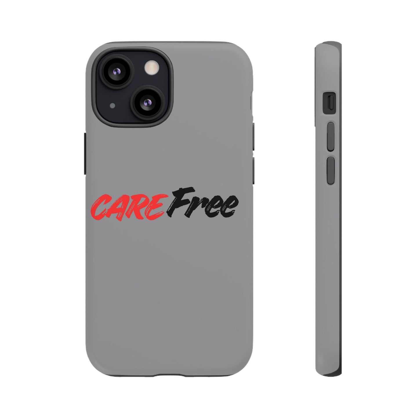 CareFree Tough Phone Case — Slim Protective iPhone Cover with Bold Red & Black Script