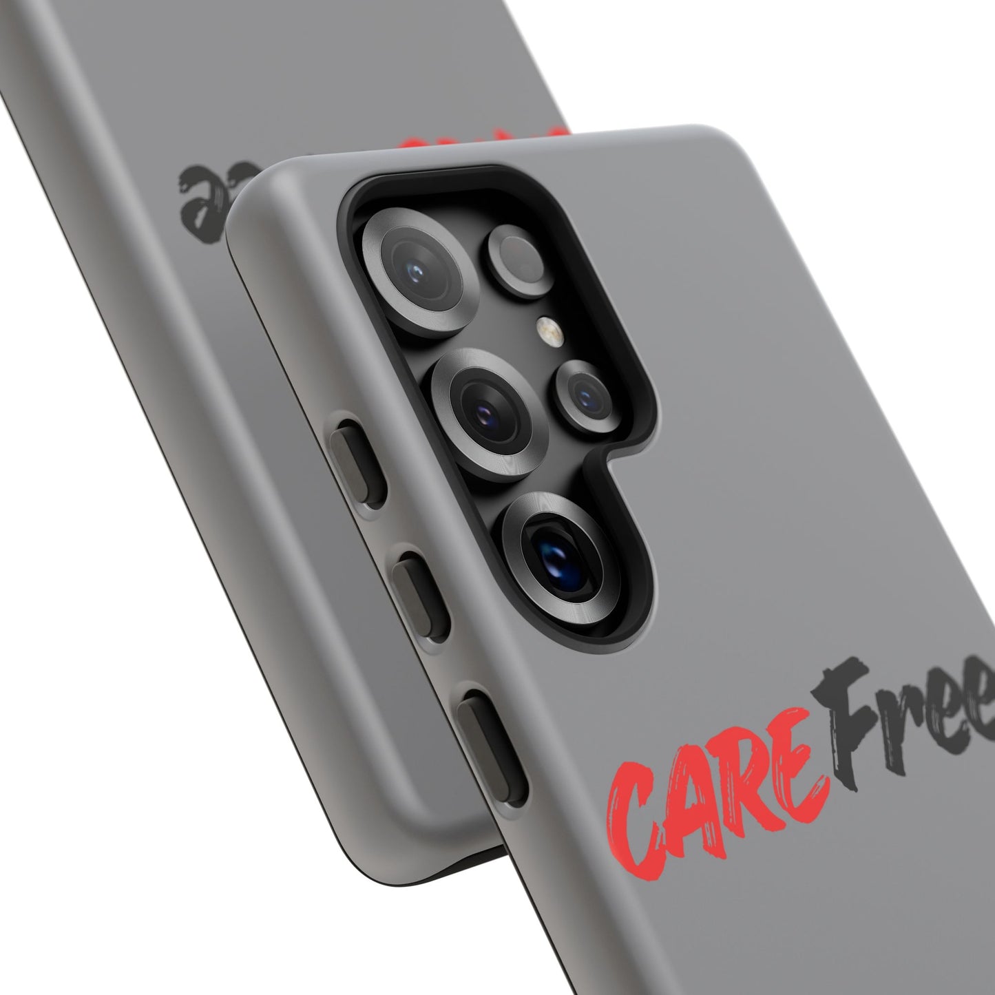 CareFree Tough Phone Case — Slim Protective iPhone Cover with Bold Red & Black Script