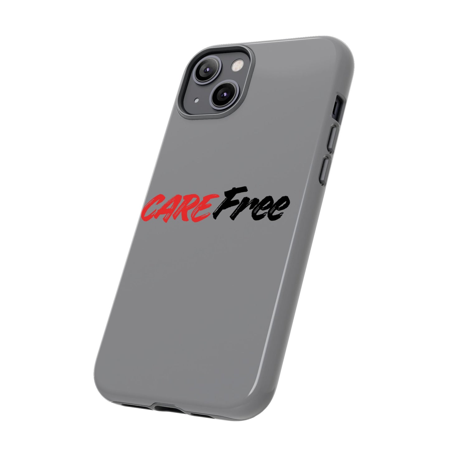 CareFree Tough Phone Case — Slim Protective iPhone Cover with Bold Red & Black Script