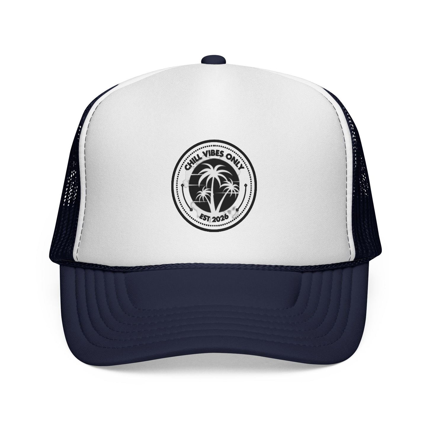 Palm Vibes Only Trucker Cap — Retro Beach Palm Tree Logo Hat