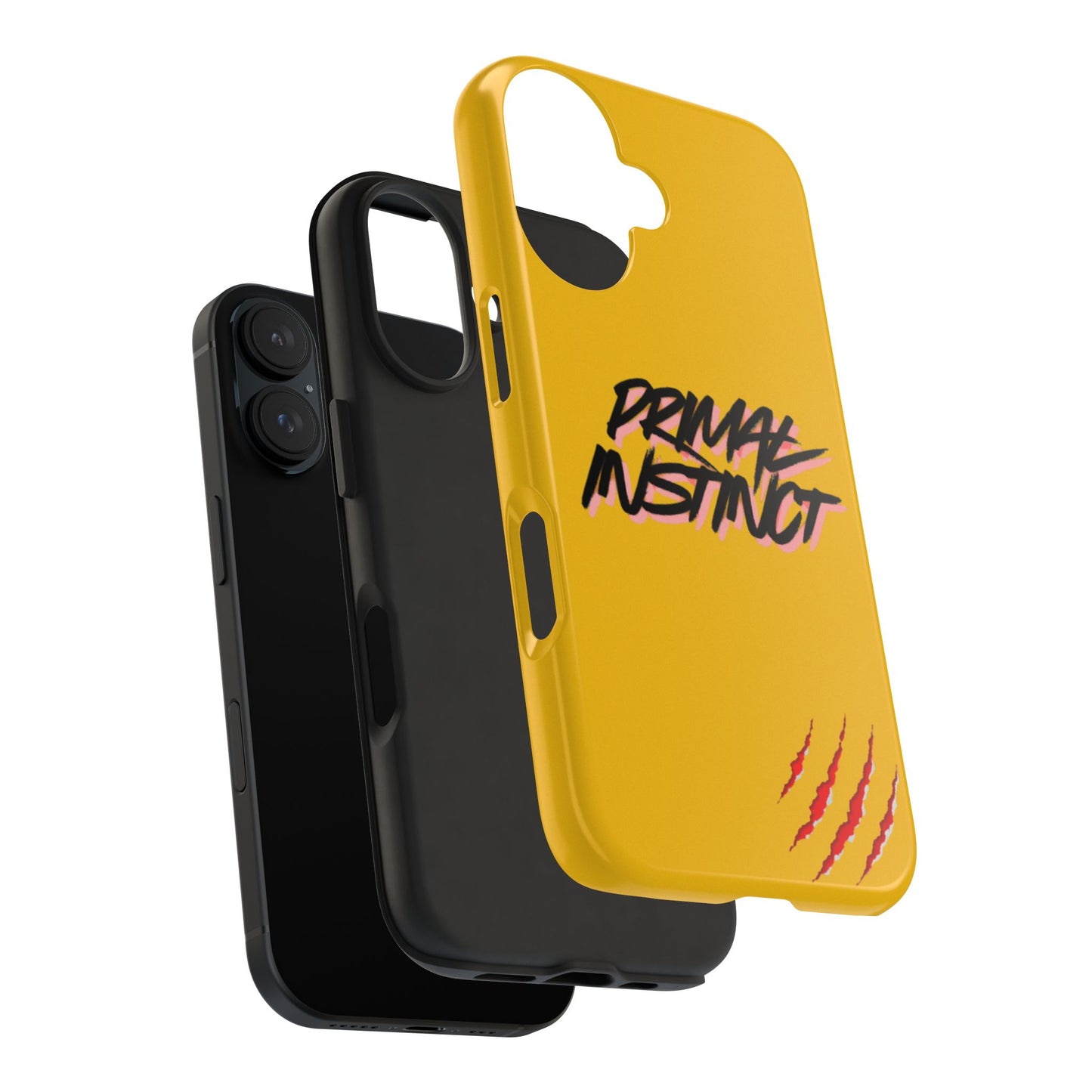 Primal Instinct Tough Phone Case — Yellow Rugged Protective Cover with Claw Mark Accent