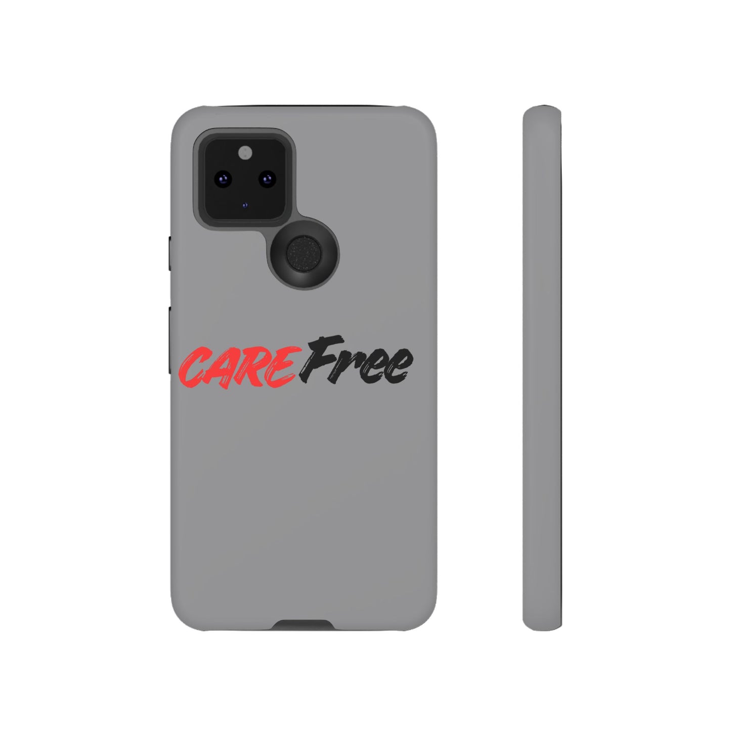 CareFree Tough Phone Case — Slim Protective iPhone Cover with Bold Red & Black Script