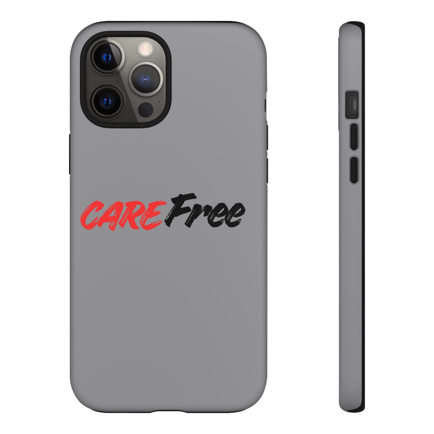 CareFree Tough Phone Case — Slim Protective iPhone Cover with Bold Red & Black Script