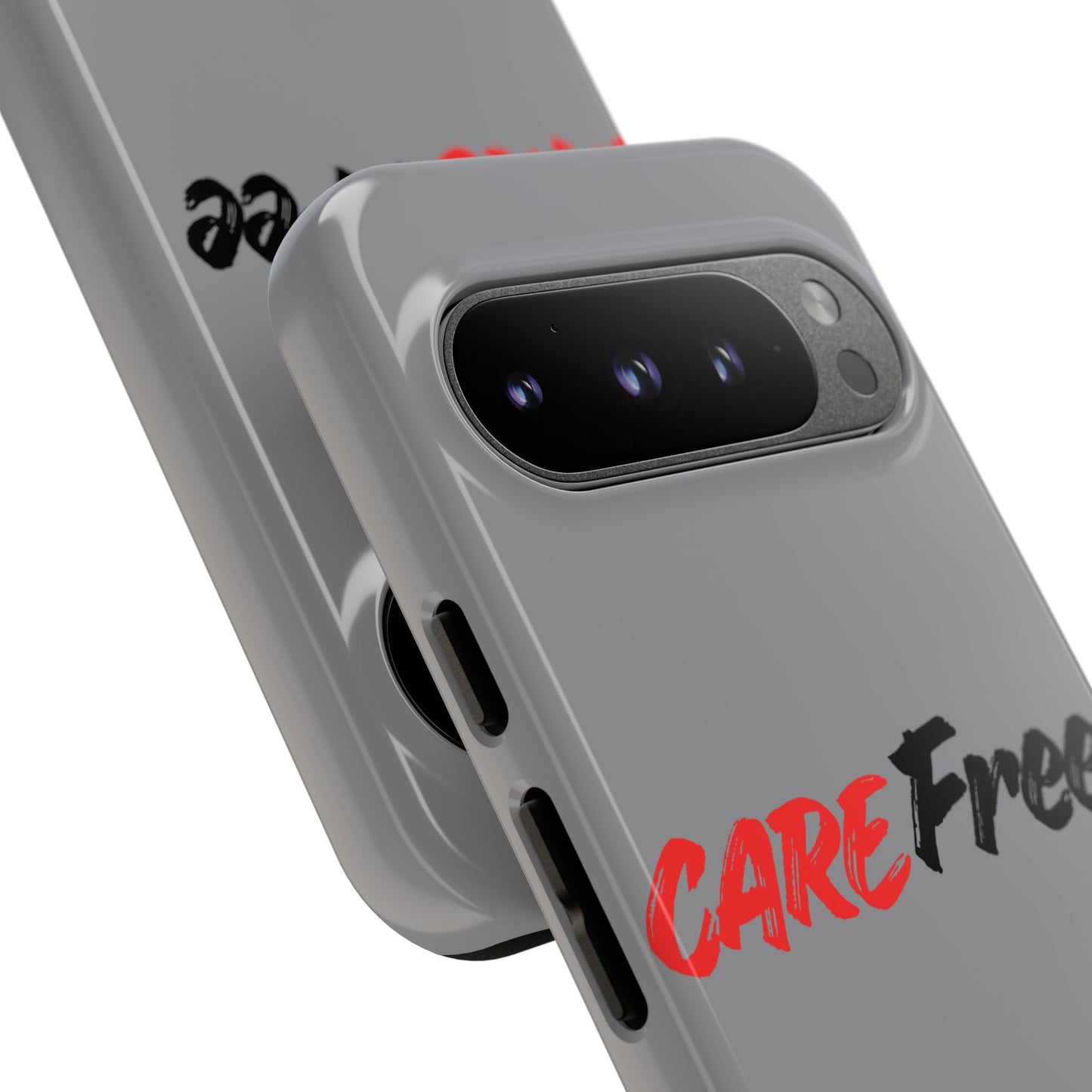 CareFree Tough Phone Case — Slim Protective iPhone Cover with Bold Red & Black Script