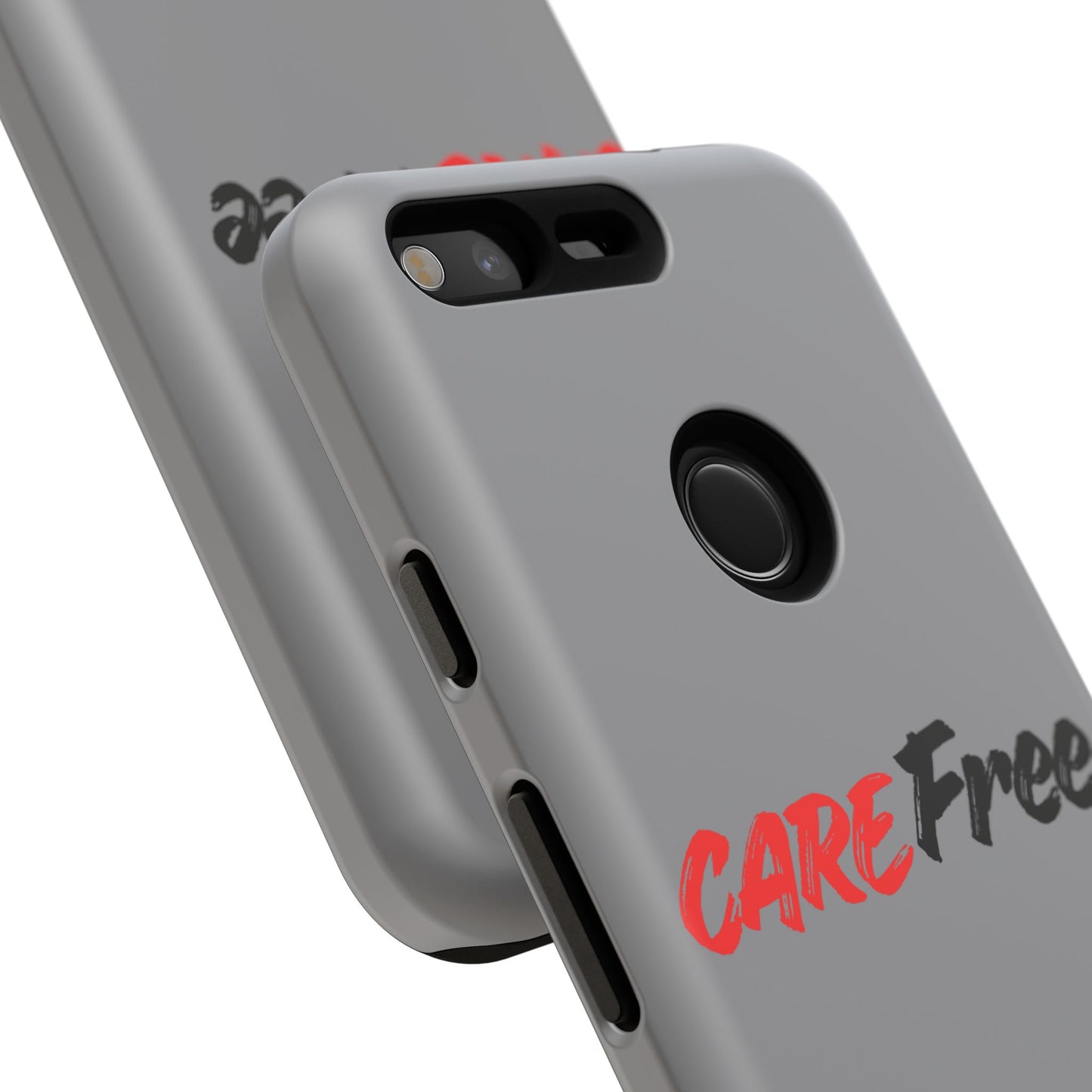 CareFree Tough Phone Case — Slim Protective iPhone Cover with Bold Red & Black Script
