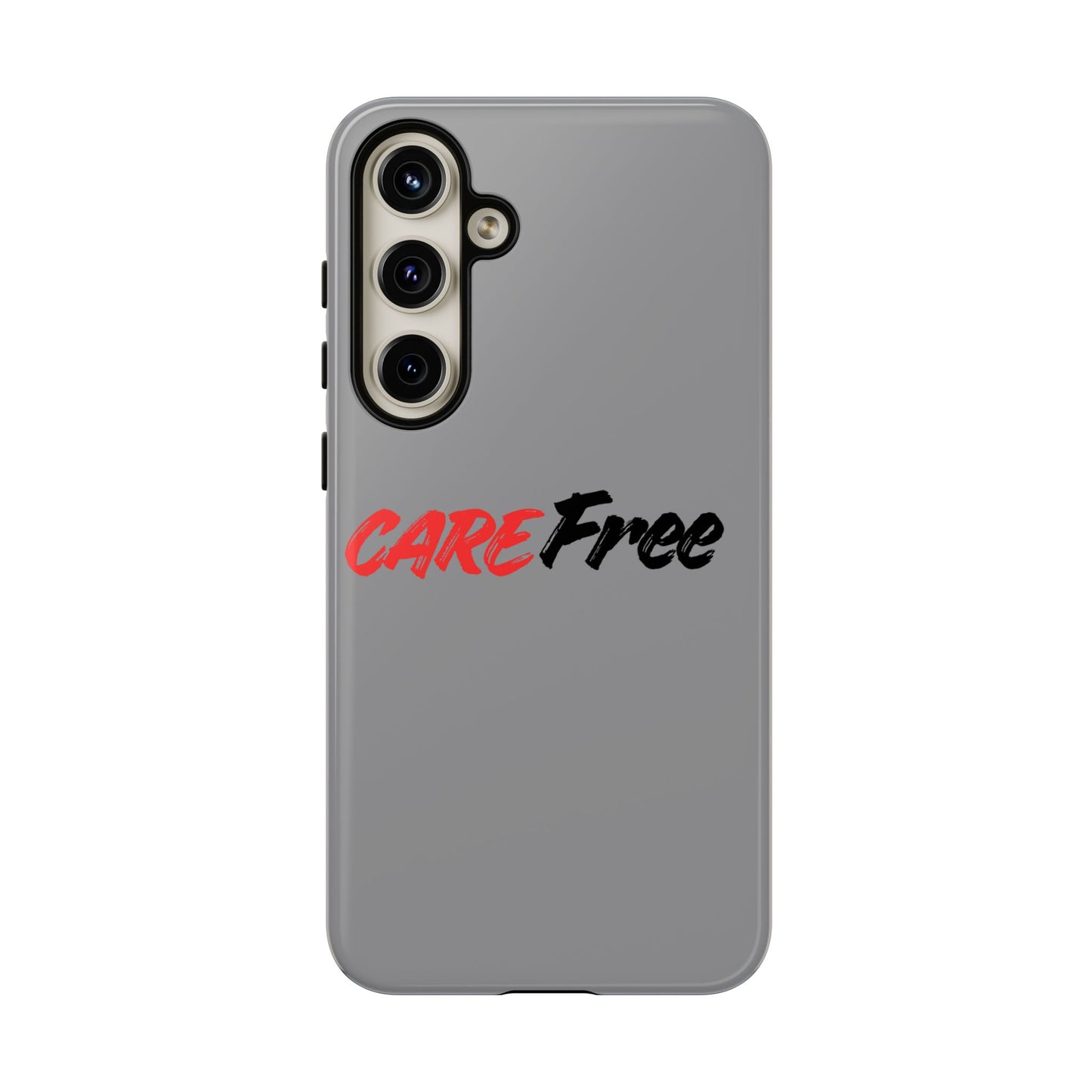 CareFree Tough Phone Case — Slim Protective iPhone Cover with Bold Red & Black Script