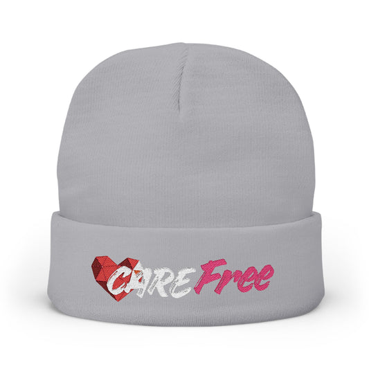 Care Free Embroidered Knit Beanie – Sequin Heart Accent