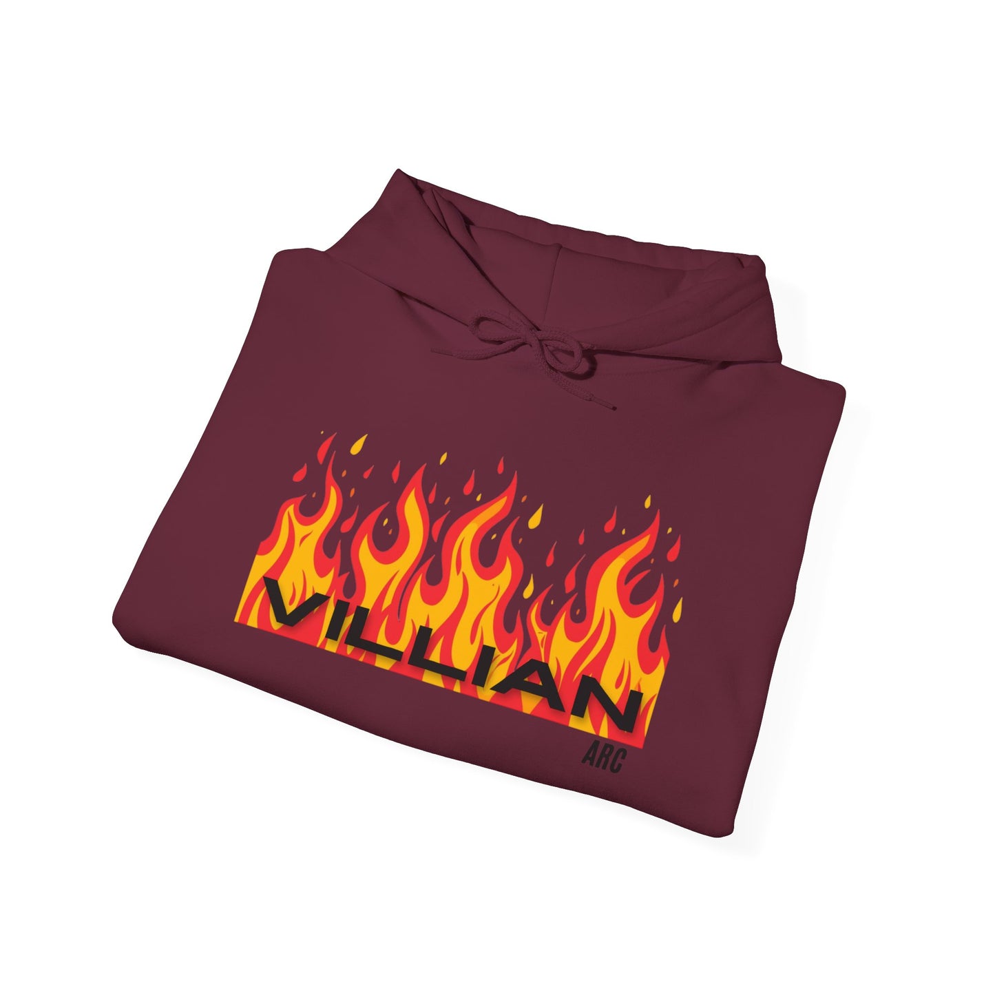 Flame Graphic Hoodie — 'Villian' Retro Fire Logo Streetwear