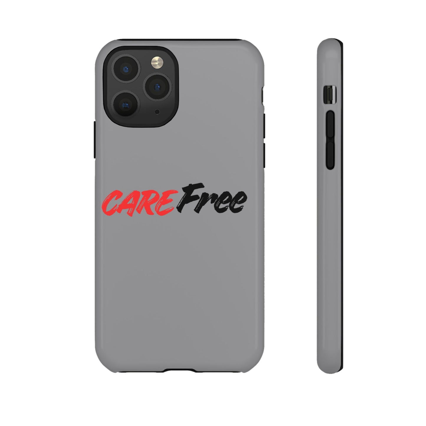 CareFree Tough Phone Case — Slim Protective iPhone Cover with Bold Red & Black Script