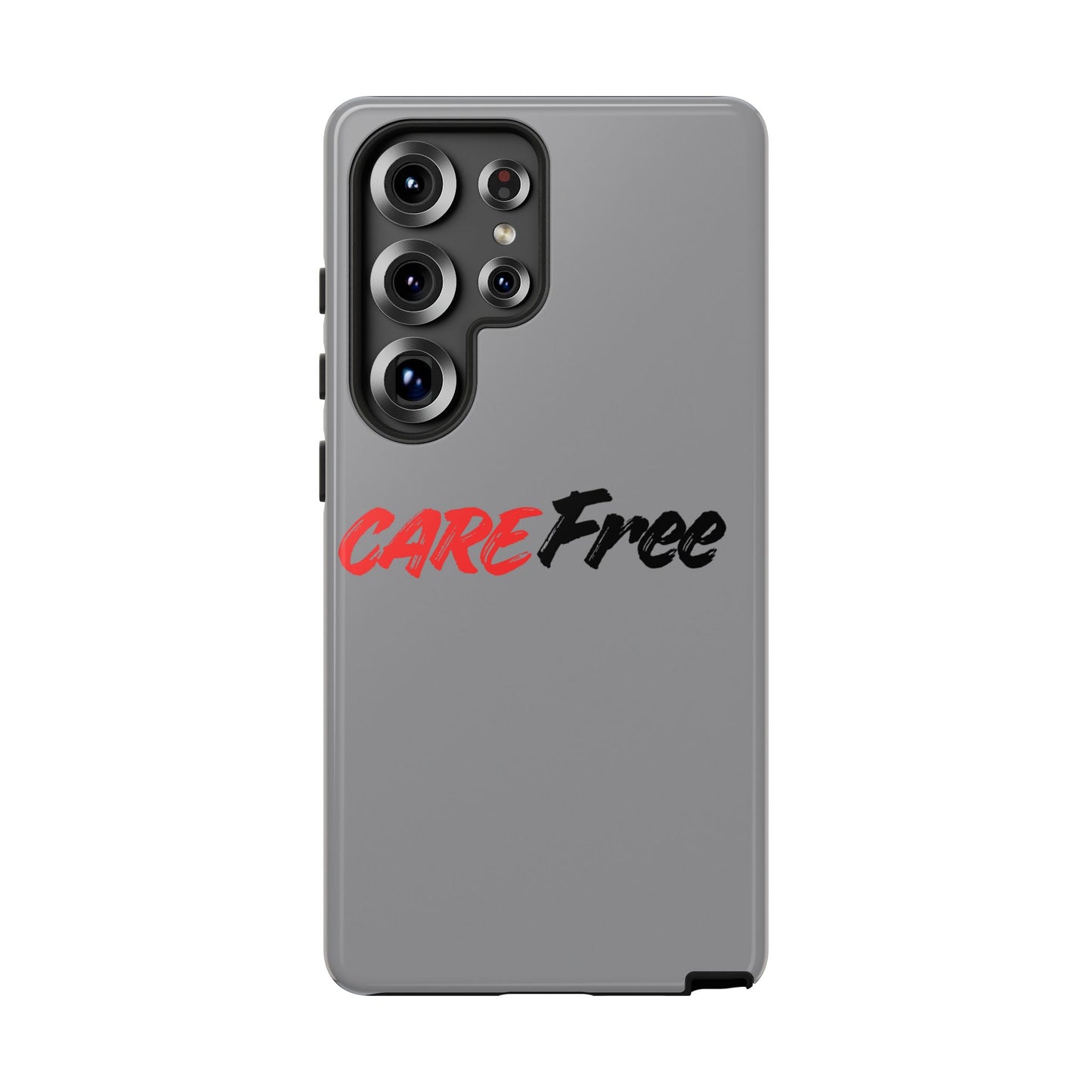 CareFree Tough Phone Case — Slim Protective iPhone Cover with Bold Red & Black Script