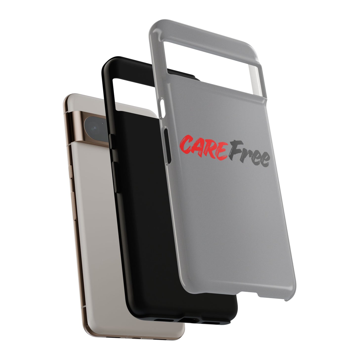CareFree Tough Phone Case — Slim Protective iPhone Cover with Bold Red & Black Script