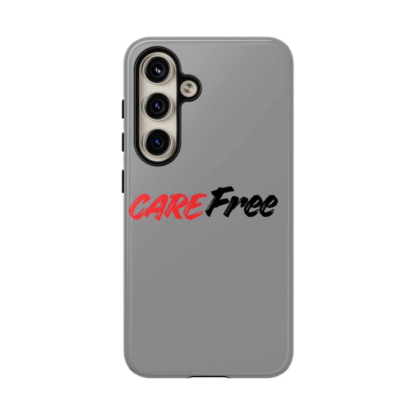 CareFree Tough Phone Case — Slim Protective iPhone Cover with Bold Red & Black Script