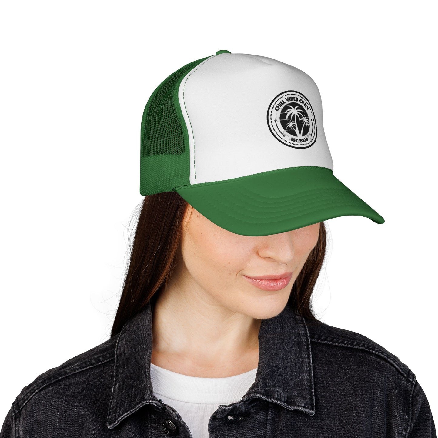 Palm Vibes Only Trucker Cap — Retro Beach Palm Tree Logo Hat