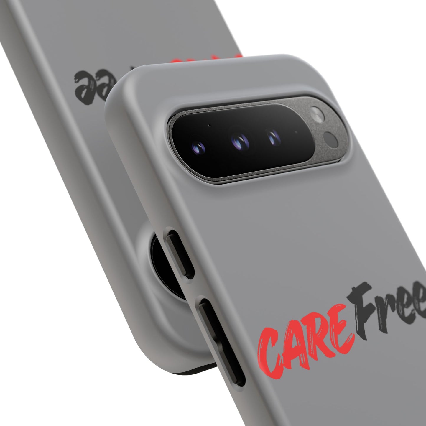 CareFree Tough Phone Case — Slim Protective iPhone Cover with Bold Red & Black Script