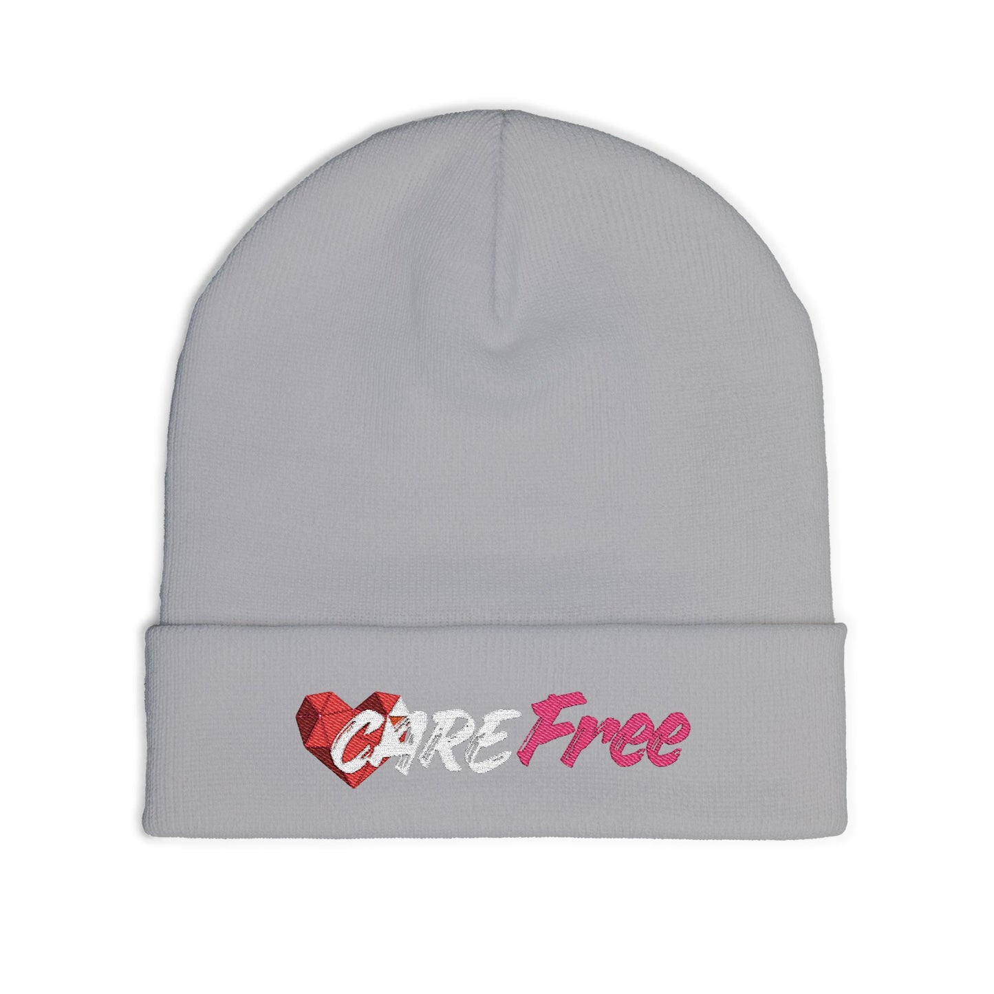 Care Free Embroidered Knit Beanie – Sequin Heart Accent