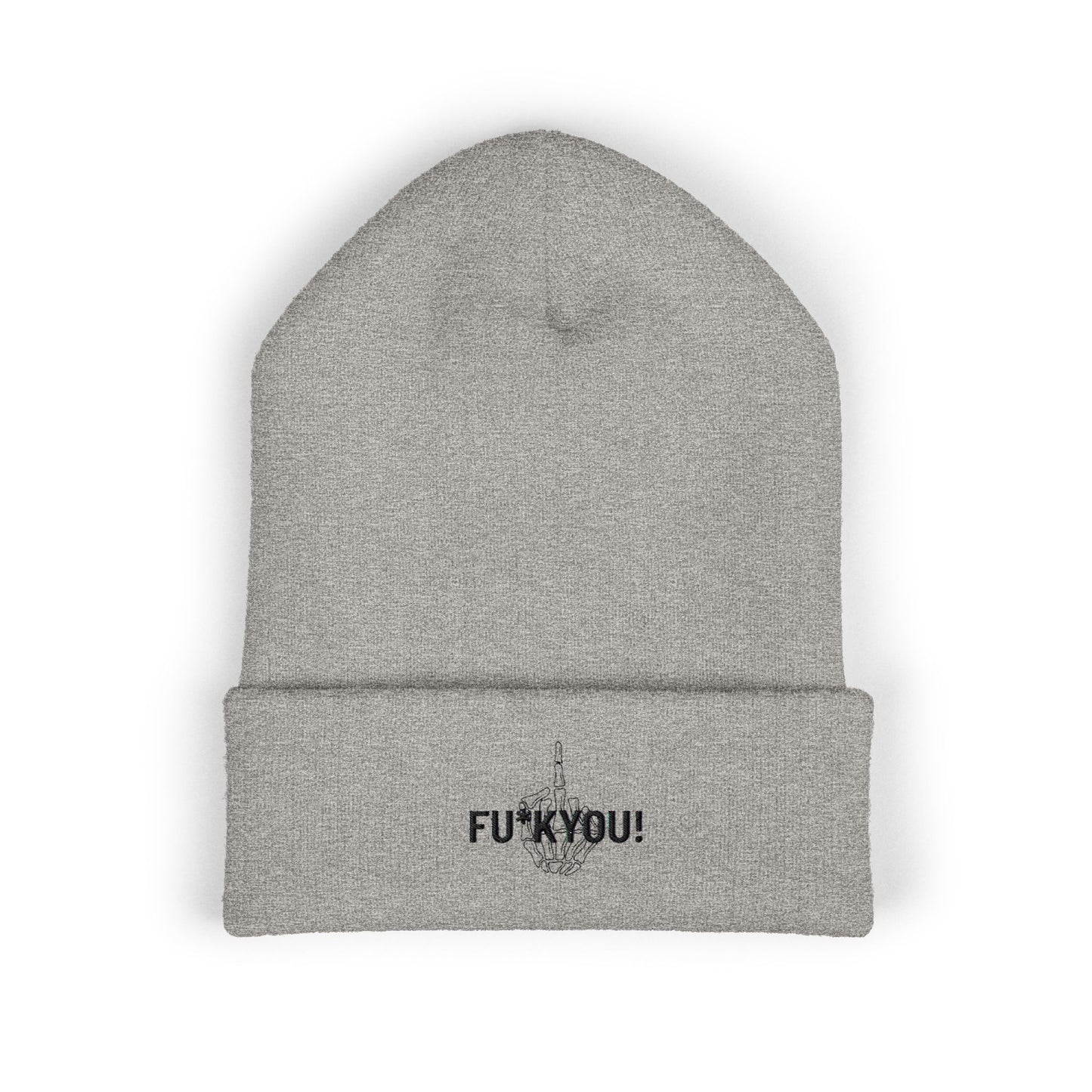 Embroidered 'FU* YOU' Cuffed Beanie — Classic Knit Winter Hat
