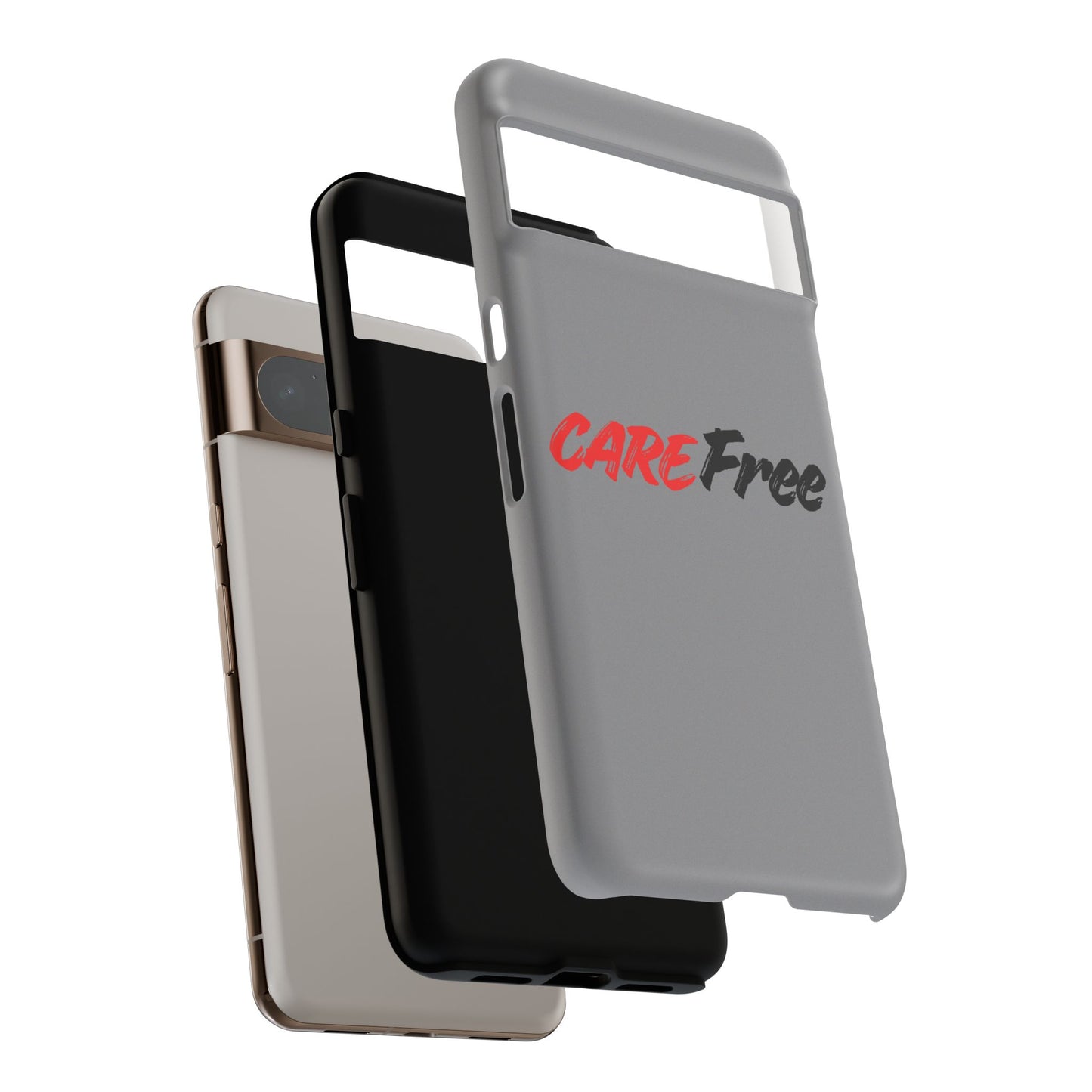 CareFree Tough Phone Case — Slim Protective iPhone Cover with Bold Red & Black Script