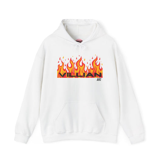 Flame Graphic Hoodie — 'Villian' Retro Fire Logo Streetwear