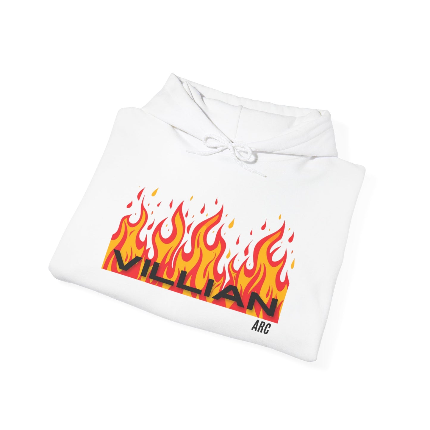 Flame Graphic Hoodie — 'Villian' Retro Fire Logo Streetwear