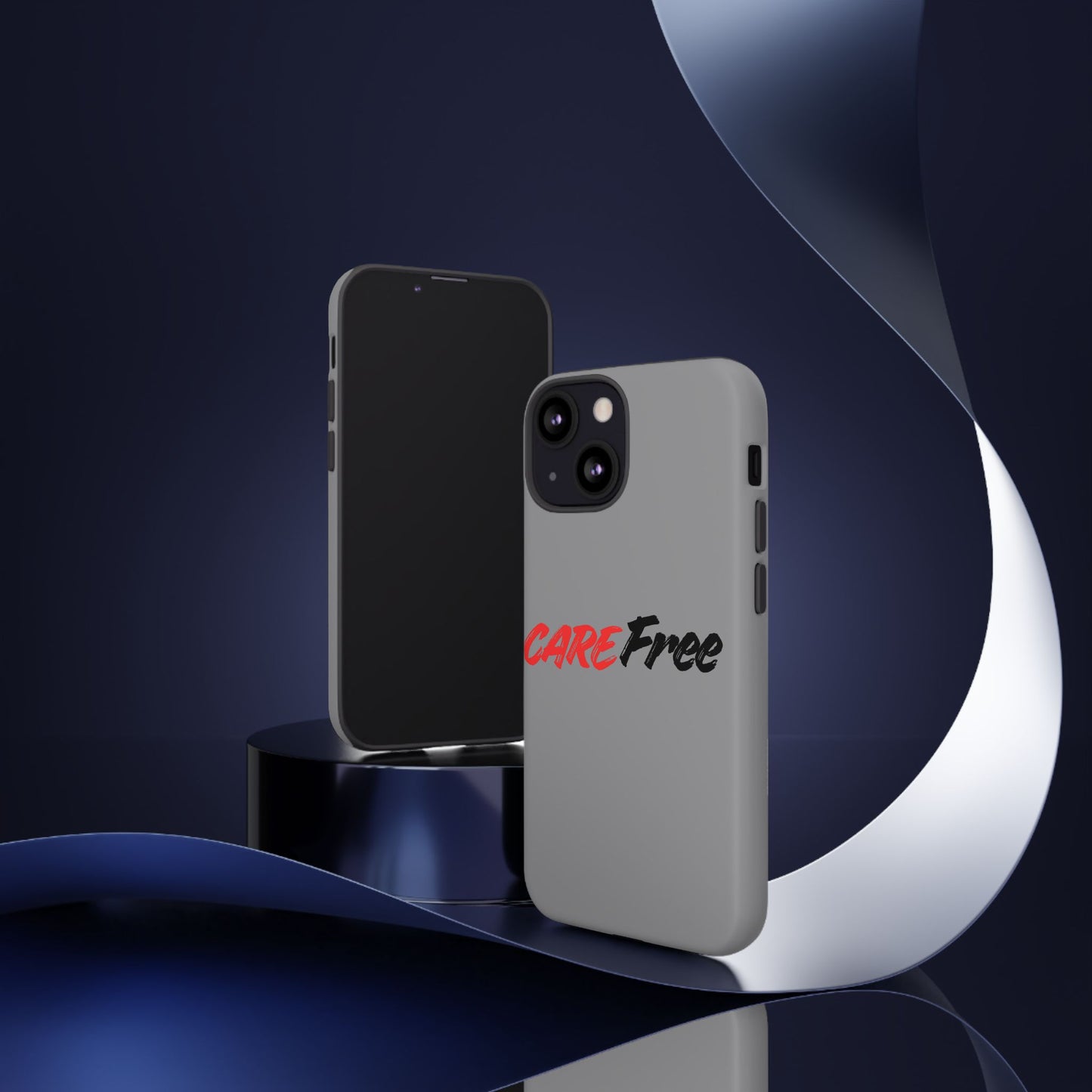 CareFree Tough Phone Case — Slim Protective iPhone Cover with Bold Red & Black Script