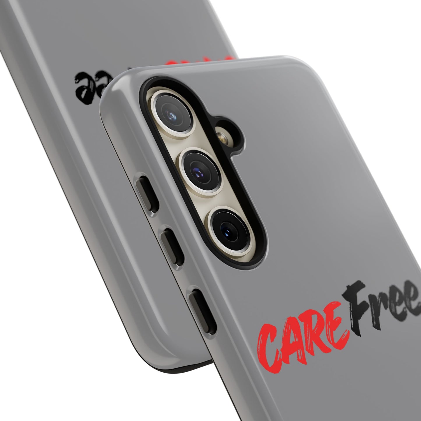 CareFree Tough Phone Case — Slim Protective iPhone Cover with Bold Red & Black Script