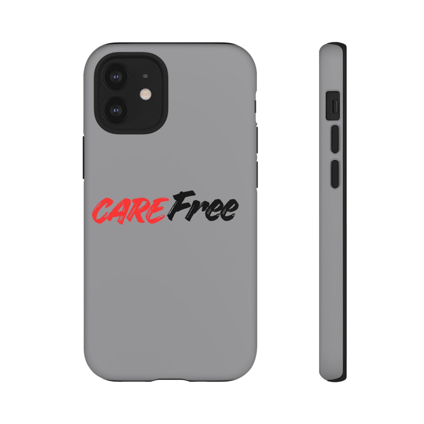 CareFree Tough Phone Case — Slim Protective iPhone Cover with Bold Red & Black Script