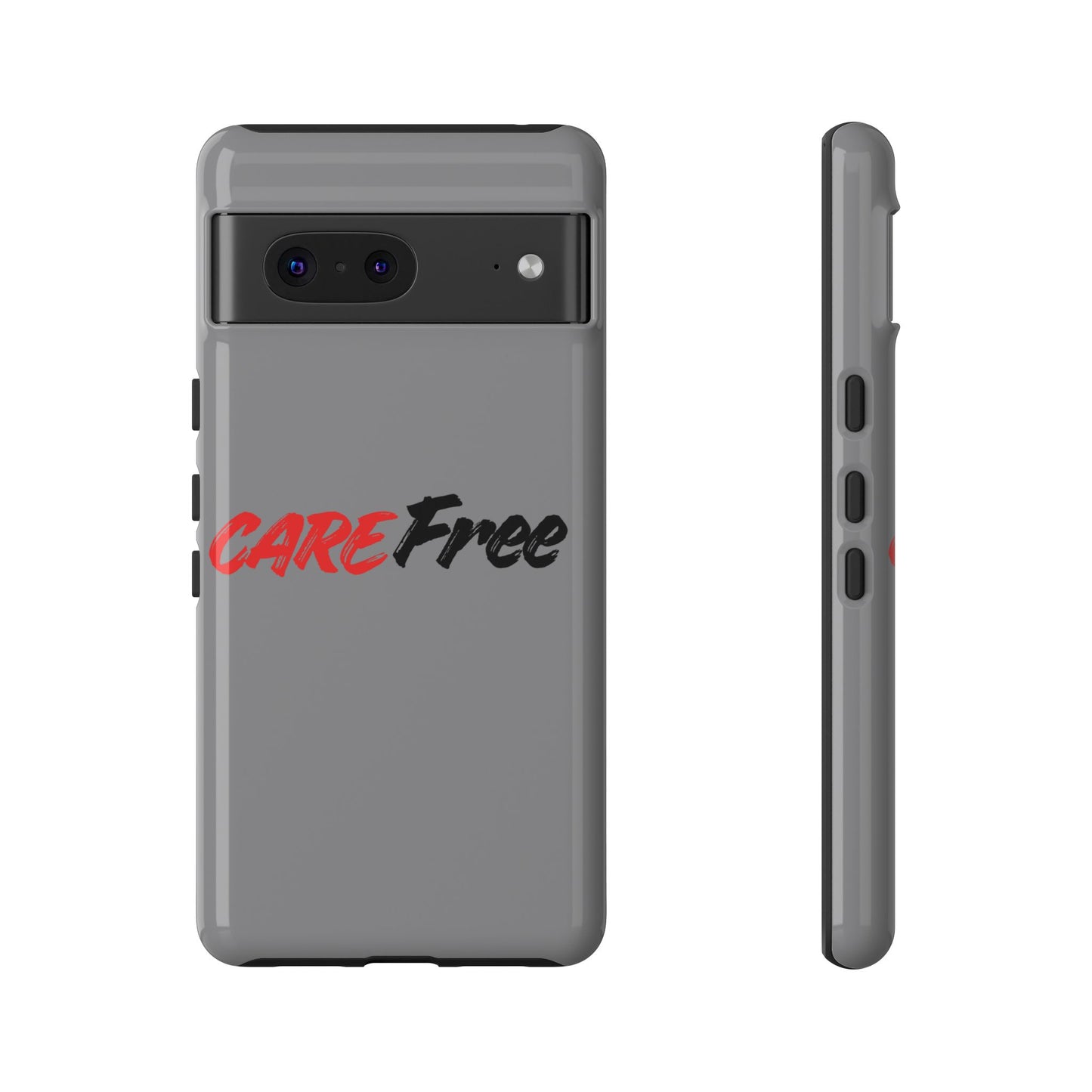 CareFree Tough Phone Case — Slim Protective iPhone Cover with Bold Red & Black Script