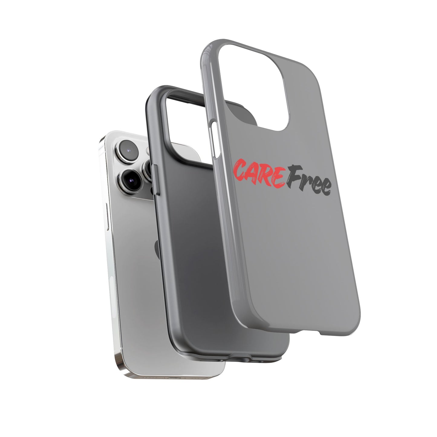 CareFree Tough Phone Case — Slim Protective iPhone Cover with Bold Red & Black Script