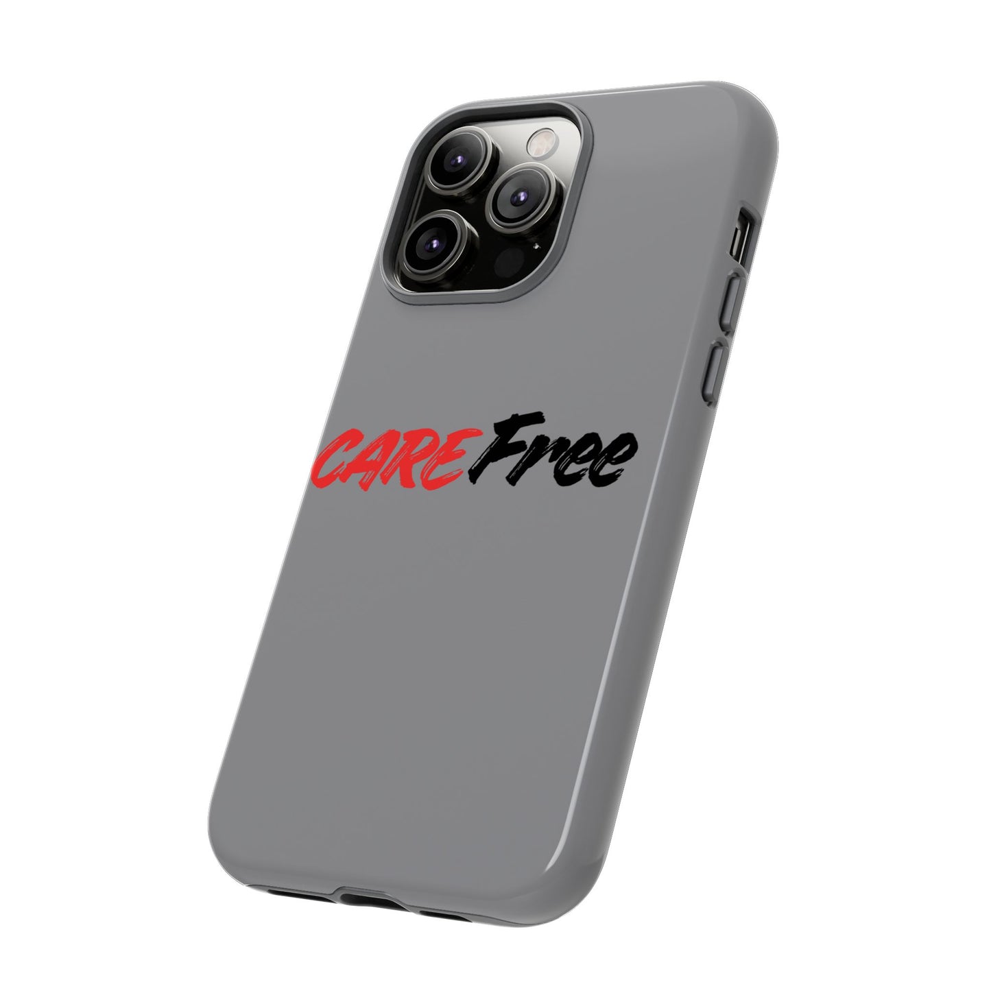 CareFree Tough Phone Case — Slim Protective iPhone Cover with Bold Red & Black Script
